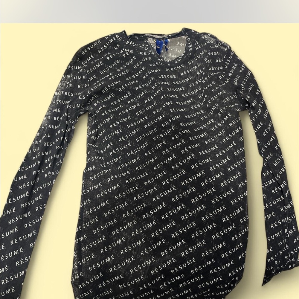 RESUME Black Mesh Top with White Text